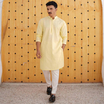 Light Yellow Kurta Pajama with Sequin Work – USA