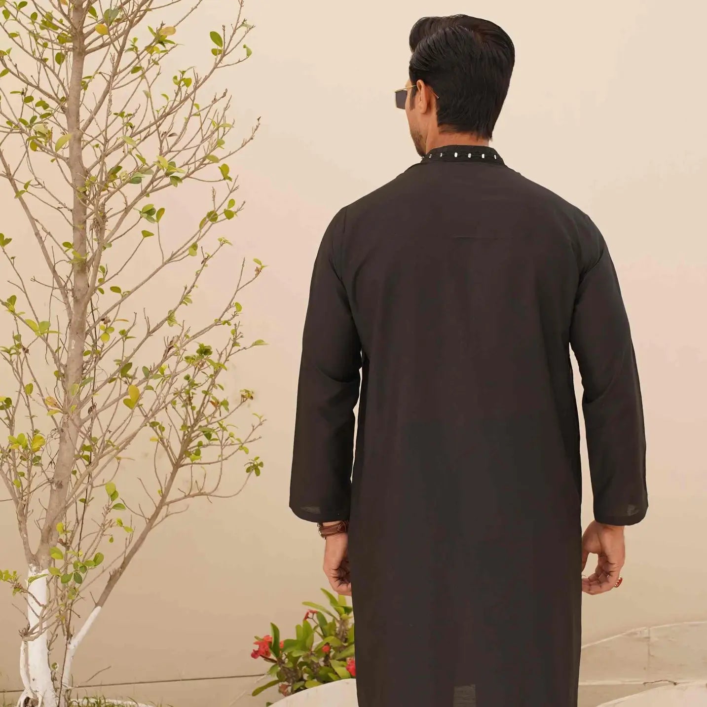 Black Kurta Pajama with Mirror Work – Eid Wear USA