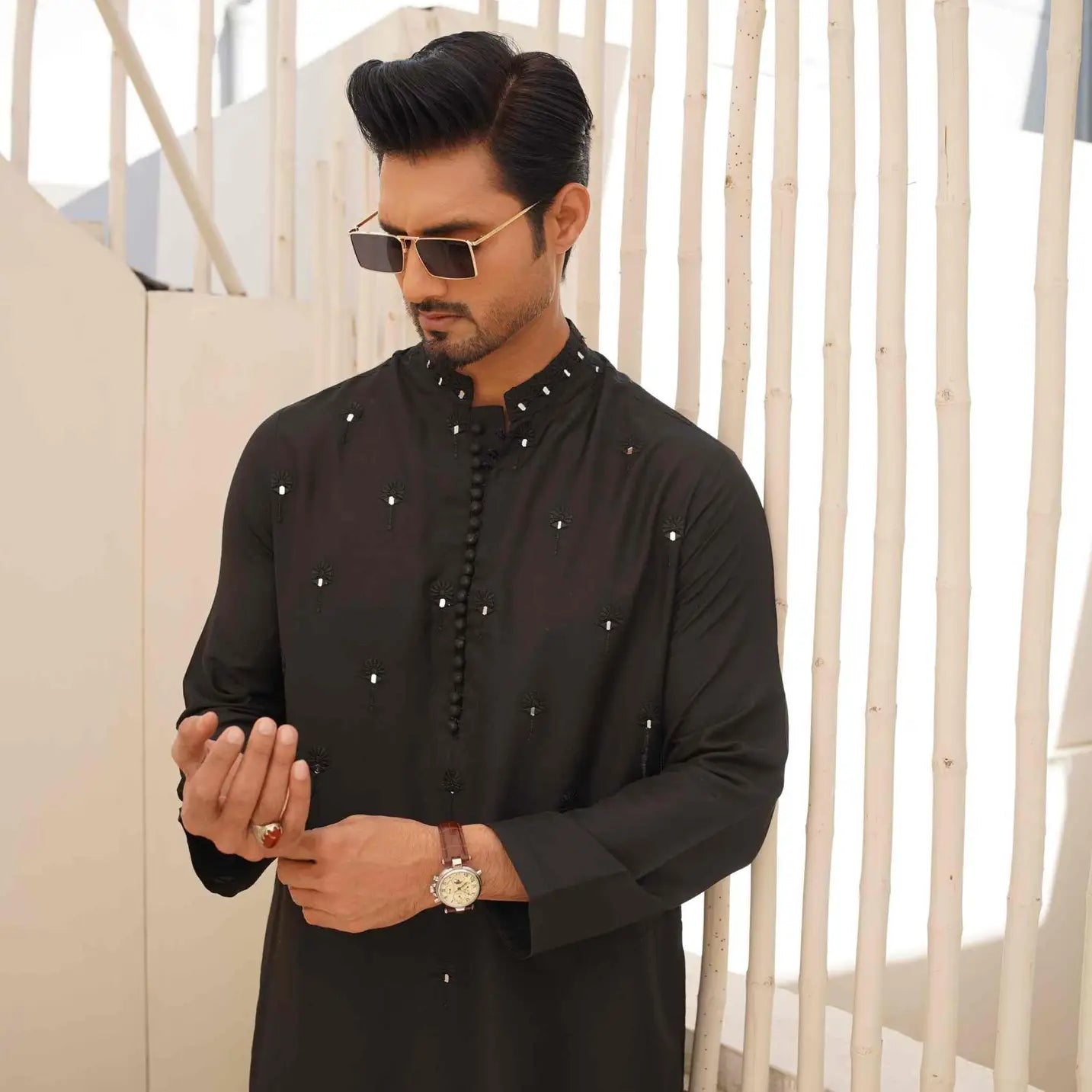 Black Kurta Pajama with Mirror Work – Eid Wear USA
