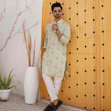 Light Green Kurta Pajama with Tilla Work – USA Eid