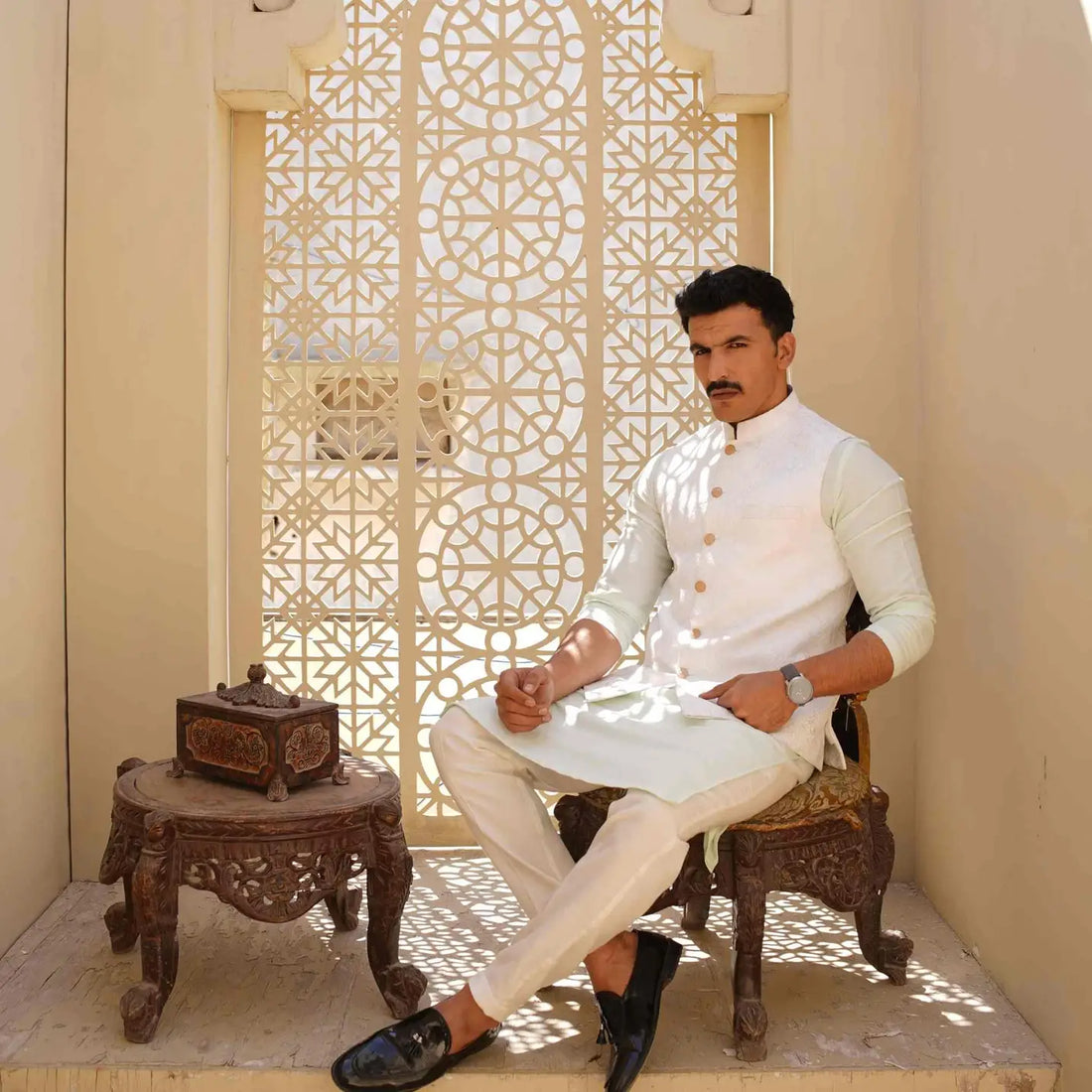 Off White Embroidered Waistcoat – Wedding Wear USA