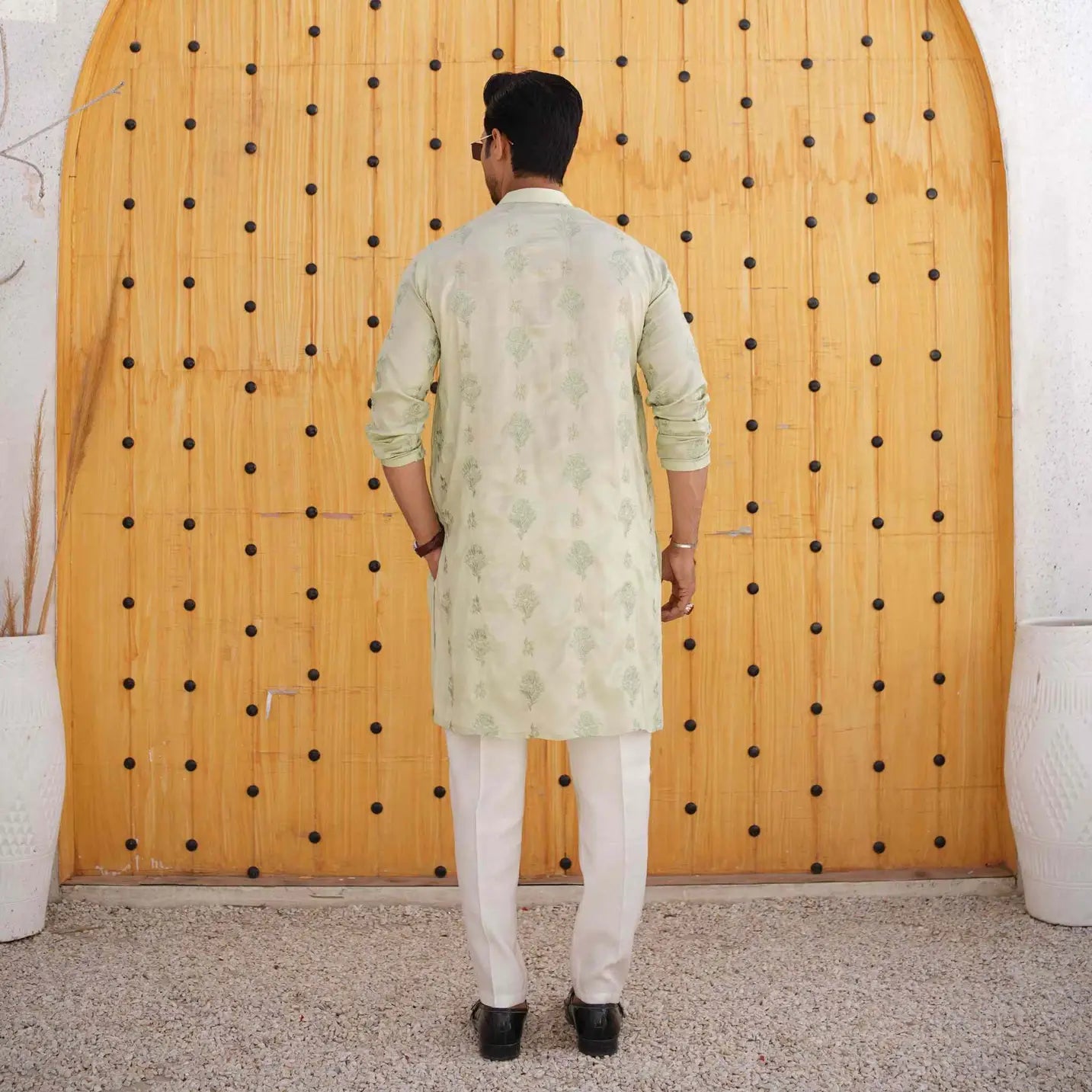 Light Green Kurta Pajama with Tilla Work – USA Eid