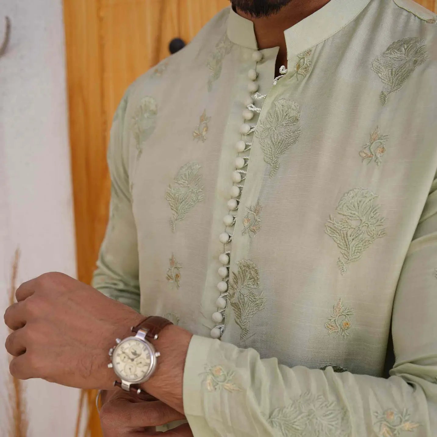 Light Green Kurta Pajama with Tilla Work – USA Eid