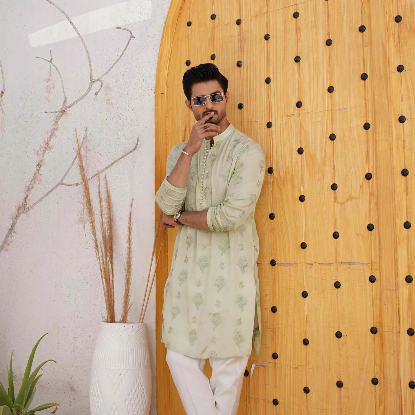 Light Green Kurta Pajama with Tilla Work – USA Eid