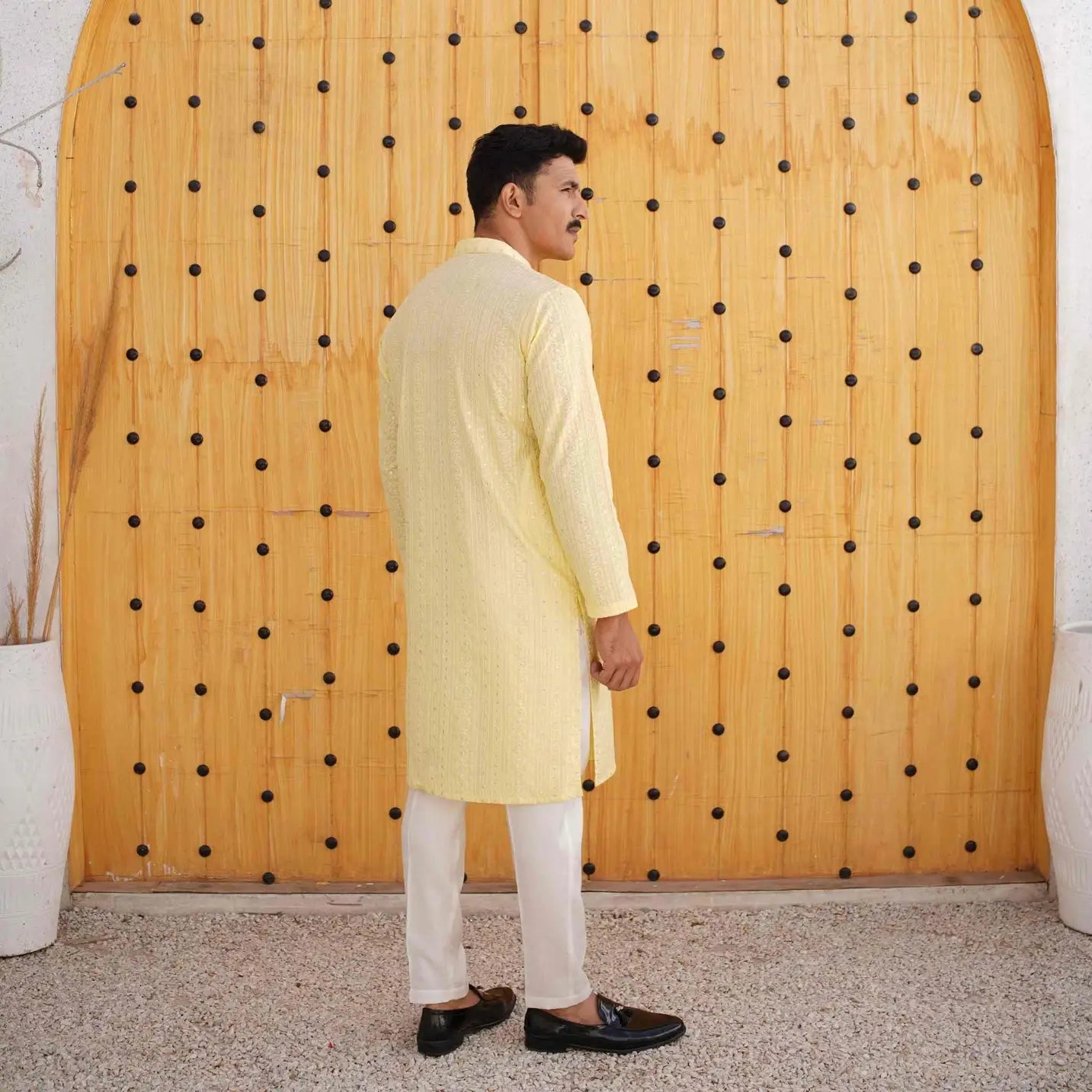 Light Yellow Kurta Pajama with Sequin Work – USA