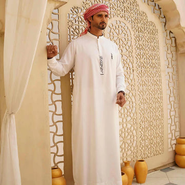 Muslim White Thobe with Arabic Embroidery – Muslim Wear USA