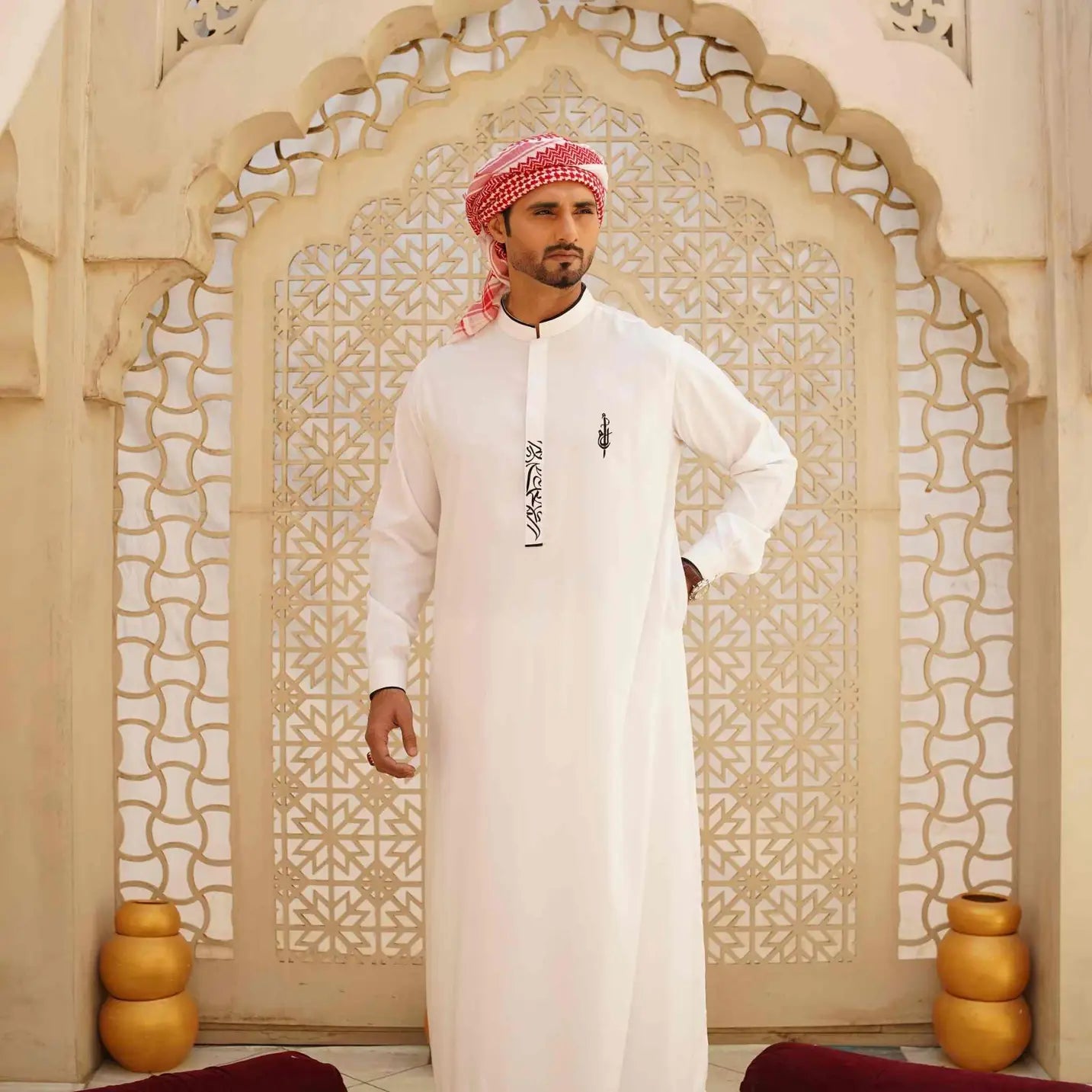 Muslim White Thobe with Arabic Embroidery – Muslim Wear USA