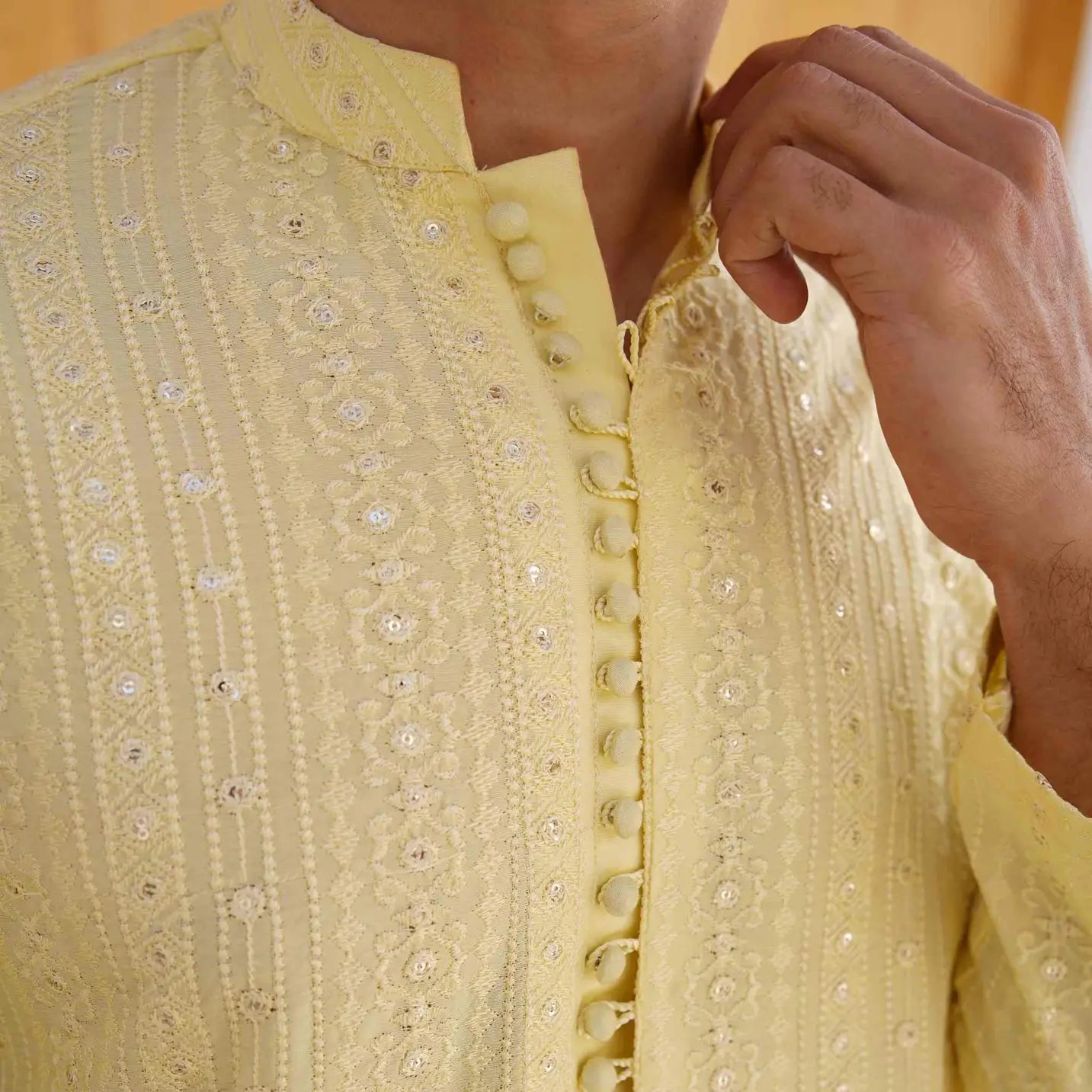 Light Yellow Kurta Pajama with Sequin Work – USA
