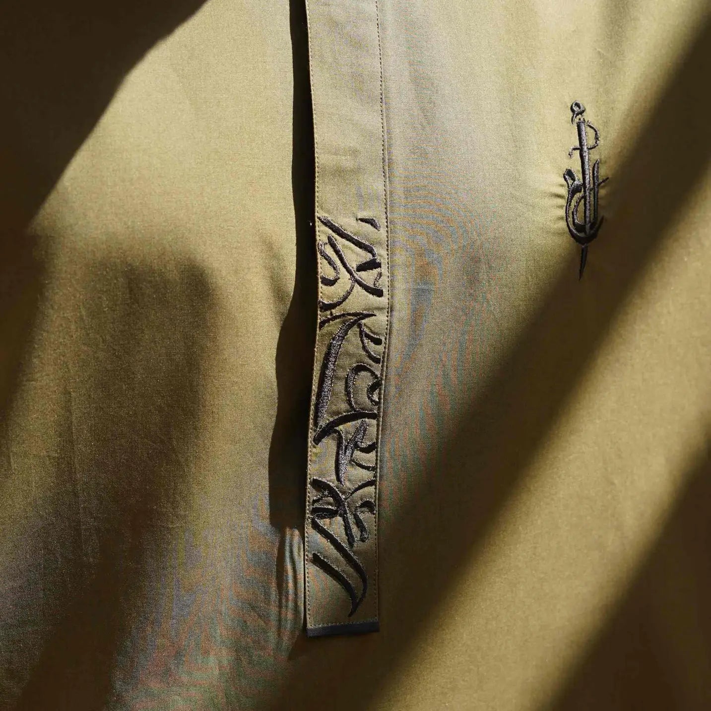 Olive Green Thobe with Arabic Embroidery – USA