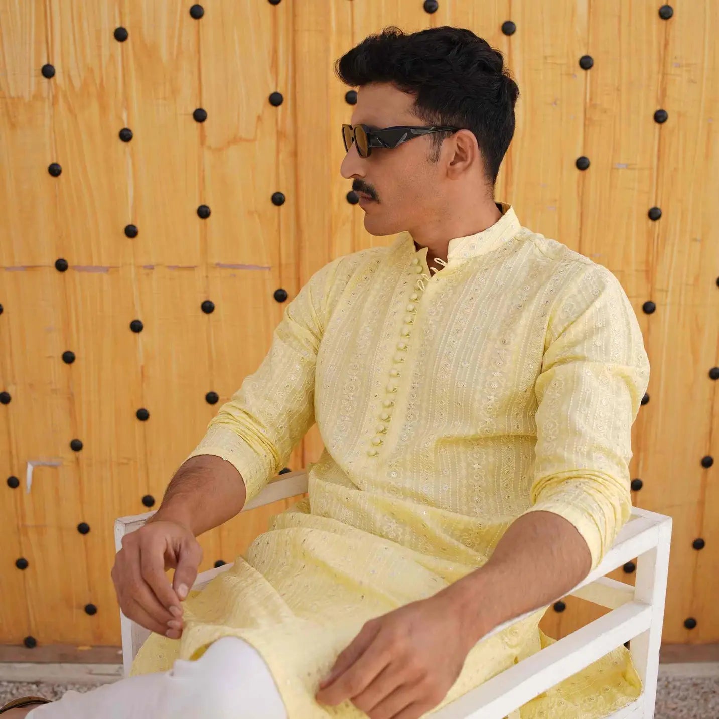 Light Yellow Kurta Pajama with Sequin Work – USA