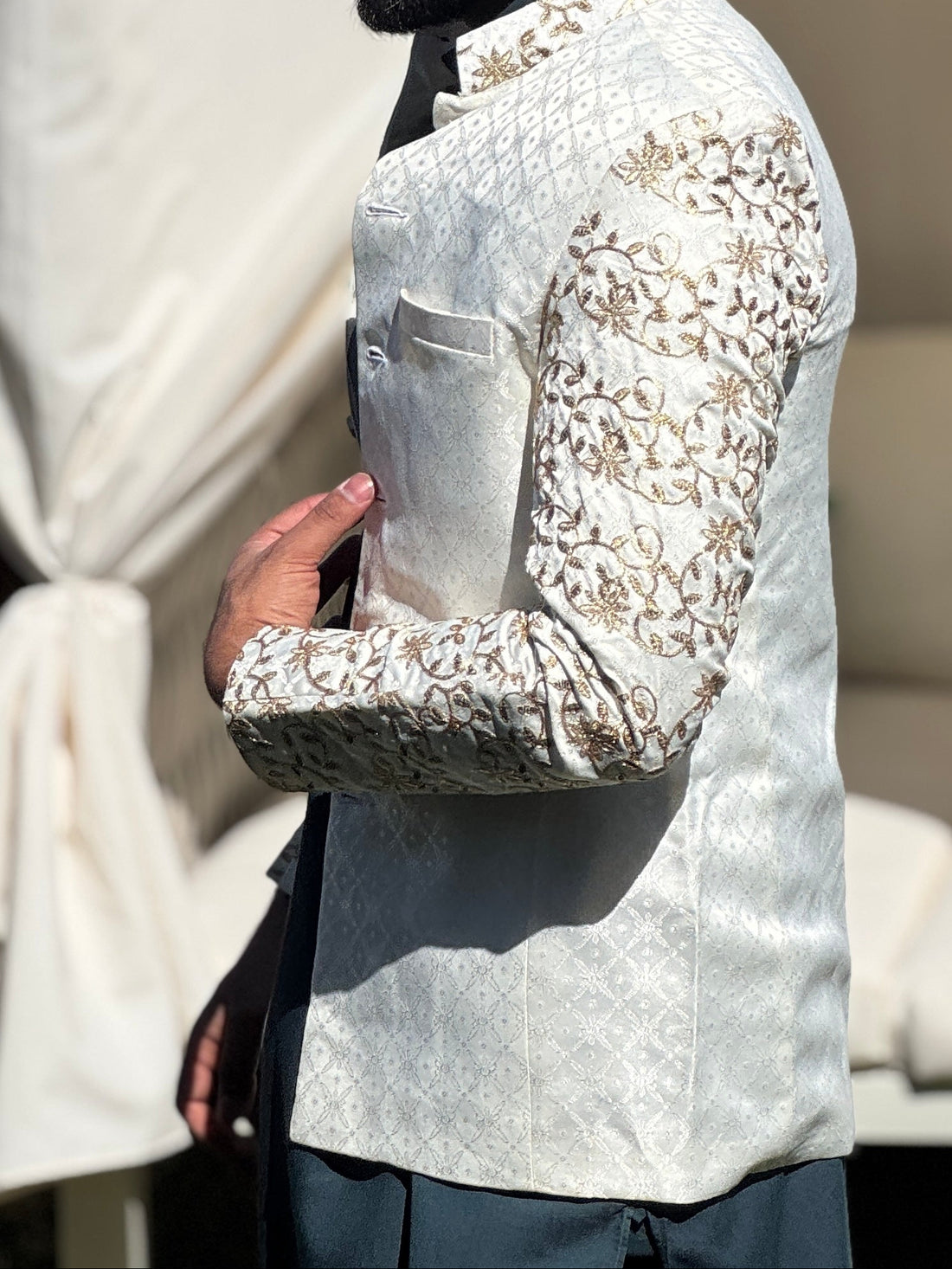 White and Gold Prince Coat – Royal Muslim Wear USA