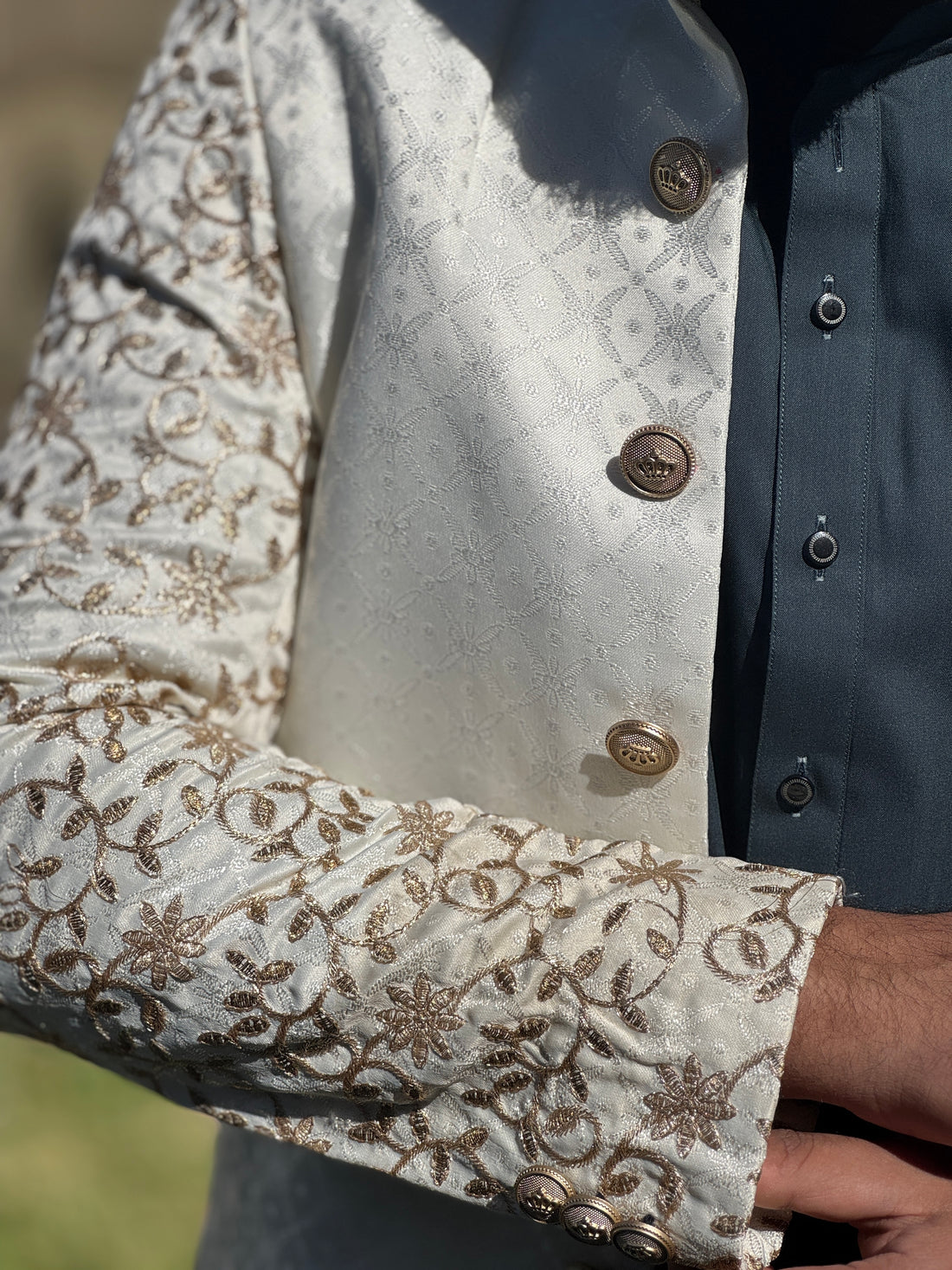 White and Gold Prince Coat – Royal Muslim Wear USA