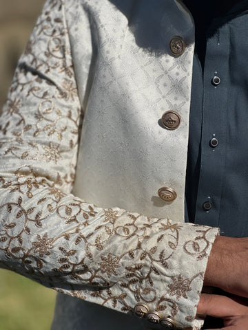 White and Gold Prince Coat – Royal Muslim Wear USA