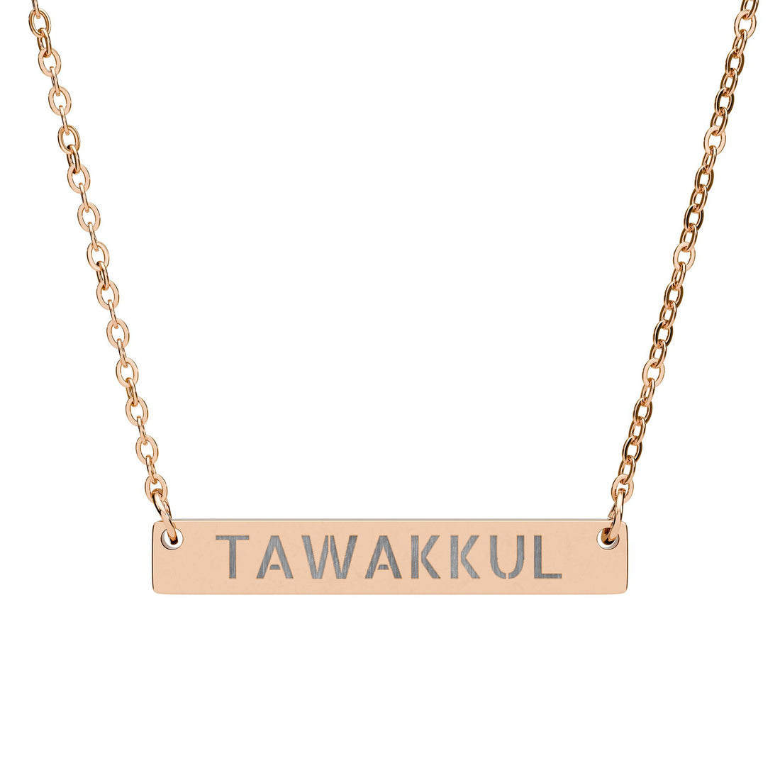 Tawakkul Horizontal Bar Necklace | Engraved Scripture Pendant