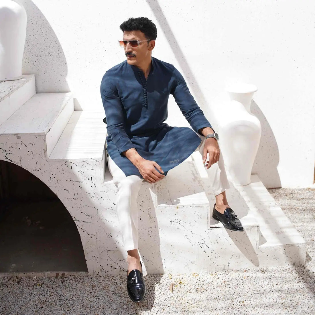 Marine Blue Kurta Pajama – Eid & Friday Wear USA