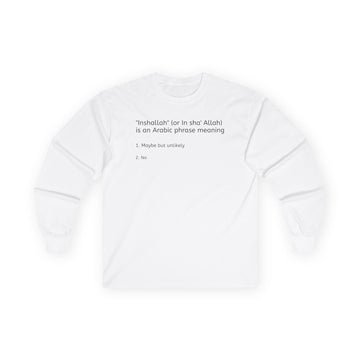 Inshallah Definition Script Long Sleeve Tee | Arabic Phrase Shirt