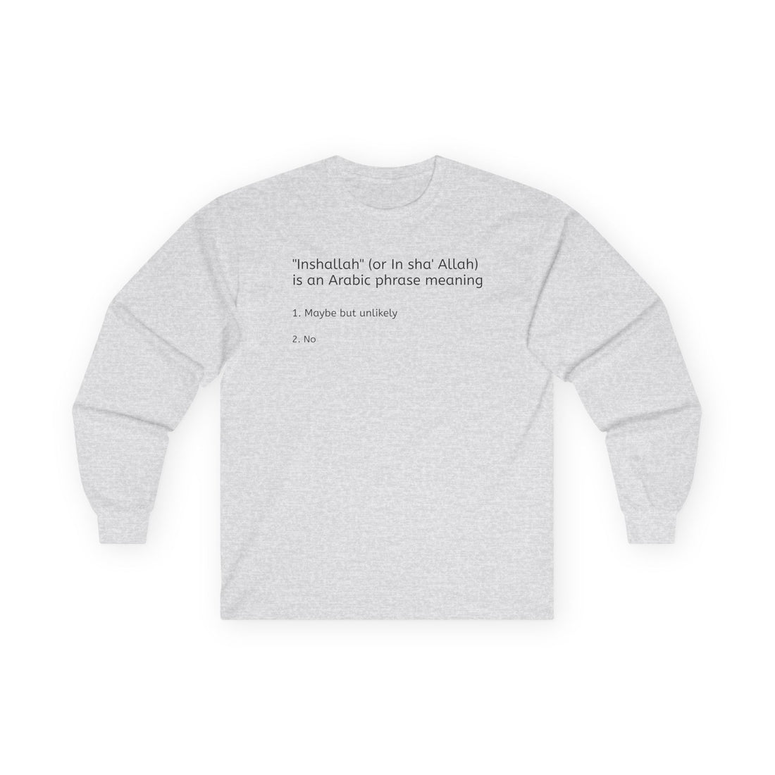 Inshallah Definition Script Long Sleeve Tee | Arabic Phrase Shirt