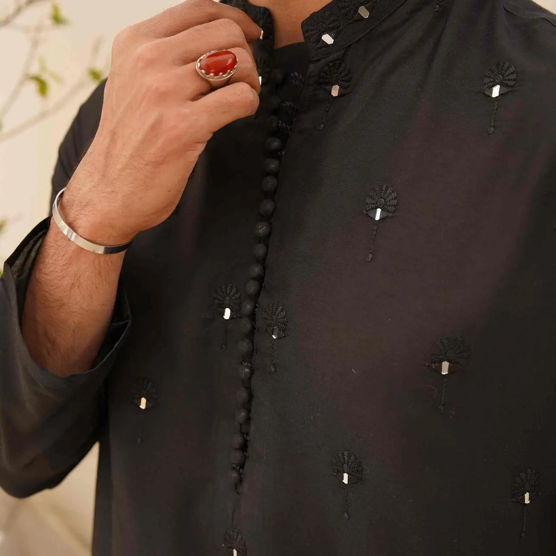 Black Kurta Pajama with Mirror Work – Eid Wear USA