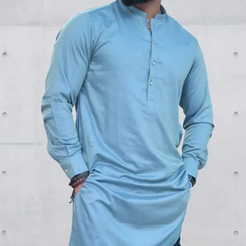 Men's Kurta Pajama – Baby Blue & Green Two-Piece Set