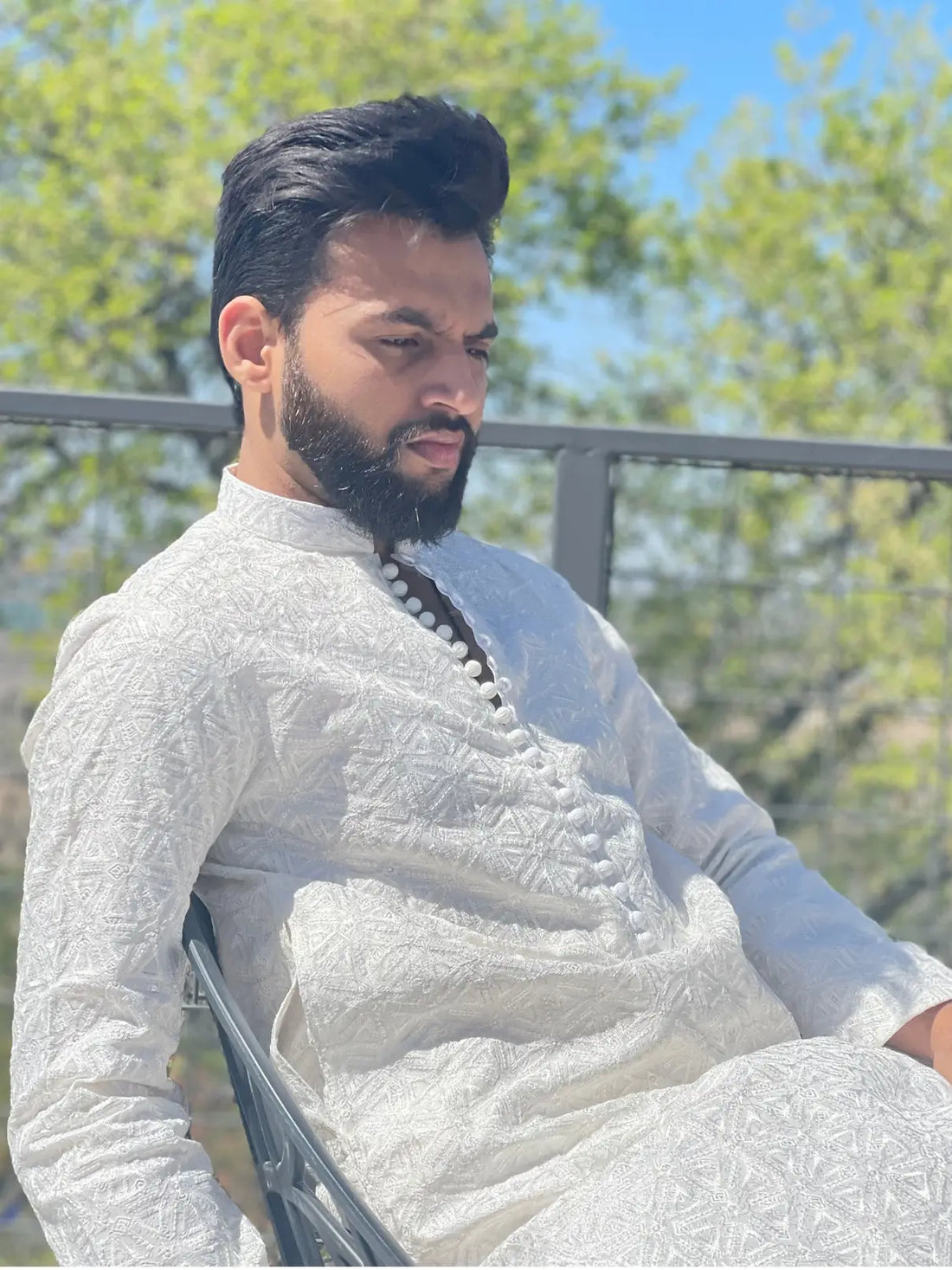 Khalil Raw Silk Kurta Pajama with Sequin Embroidery - USA